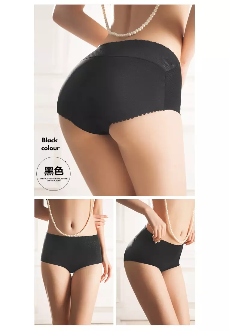 2 Pack Kalene Butt Lifter Mid Rise Panties Seamless Padded Underwear Hip Pads Enhancer Panty in Nude and Black