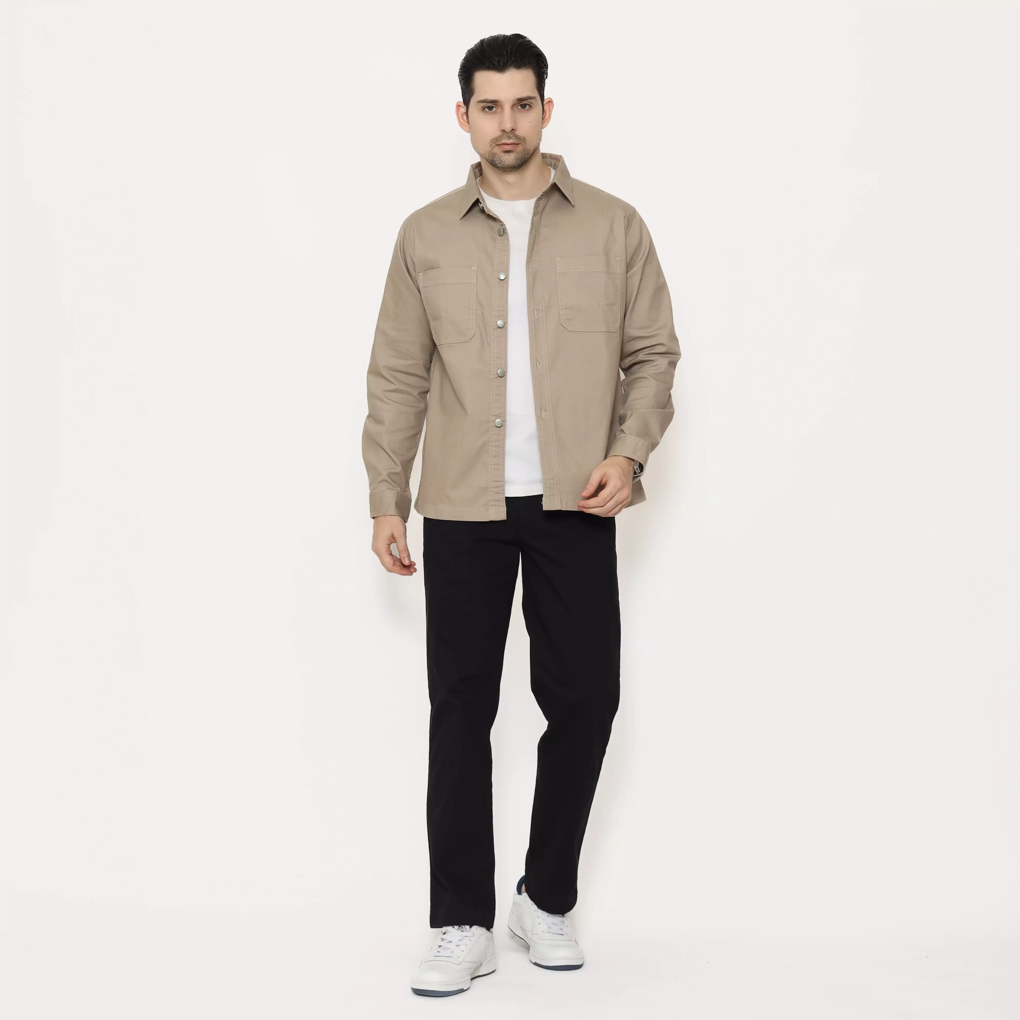 SCHOELLER JON-K6 Jaket Casual Pria Regular Fit Cotton Stretch Warna Cream