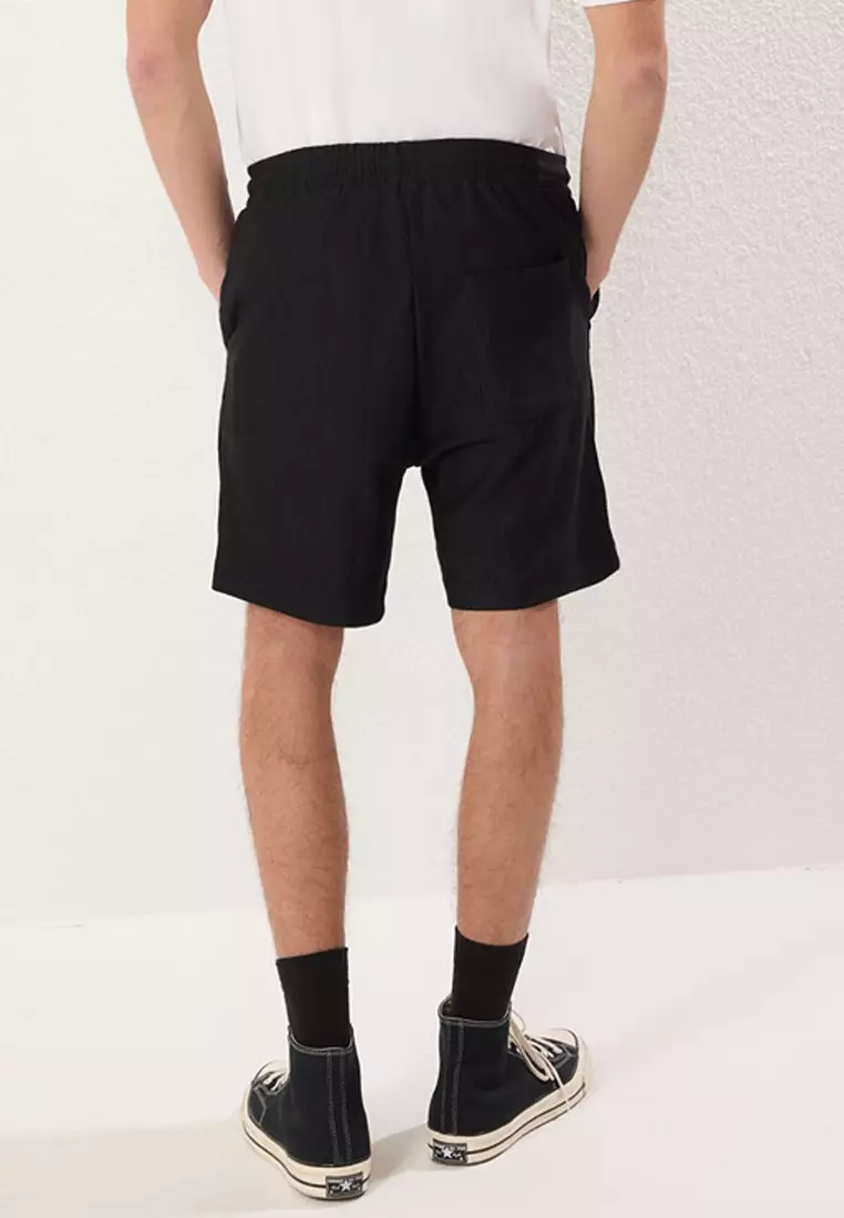 Black Regular Fit Flexible Knitted Textured Crepe Fabric Shorts & Bermudas TMNSS25SR00006