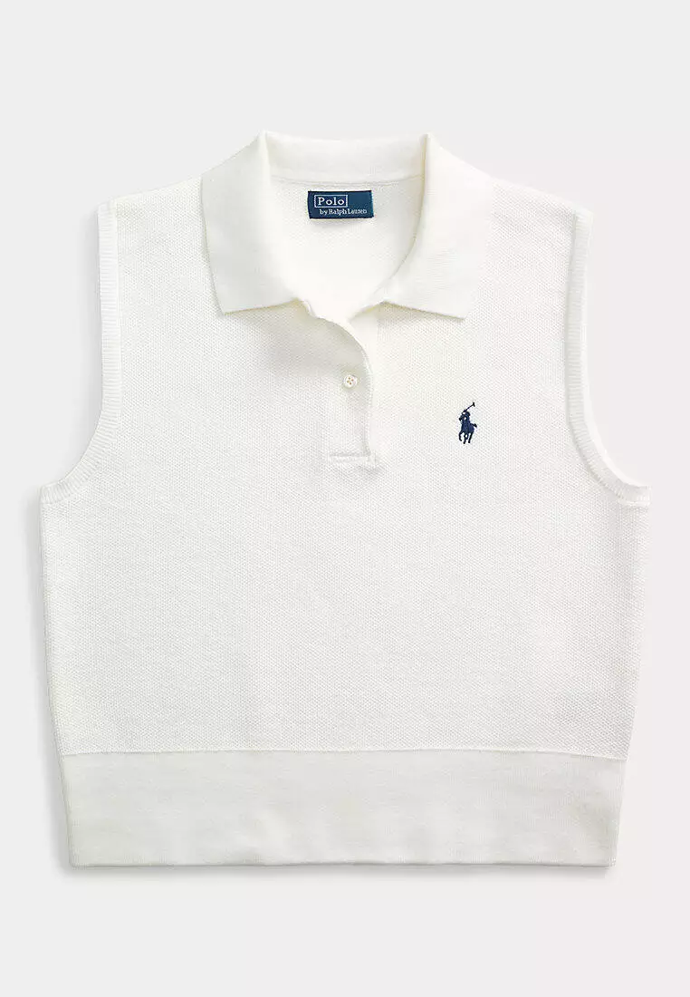 Polo Ralph Lauren Women Cotton Cropped Sleeveless Polo Sweater
