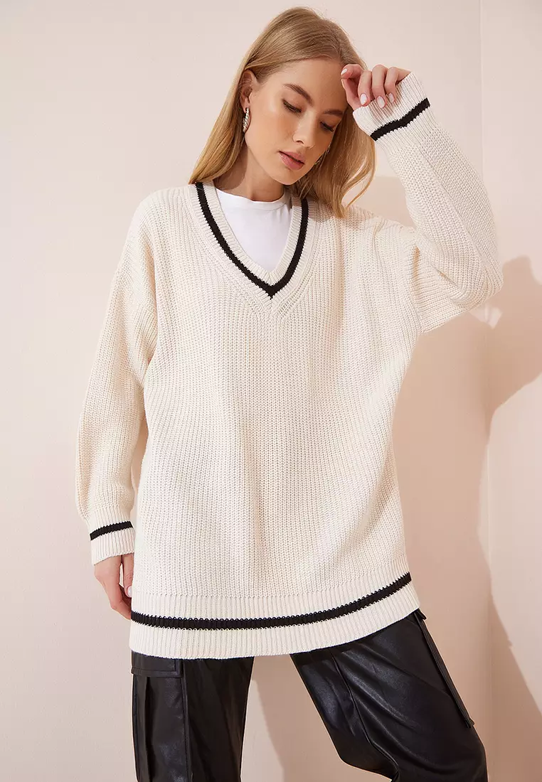 Jual Happiness Istanbul V-Neck Oversize Long Knit Sweater Original