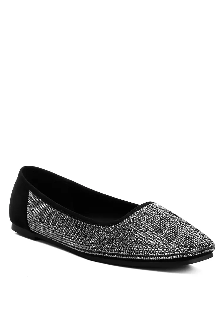 Black Shimmering Rhinestone Ballerinas