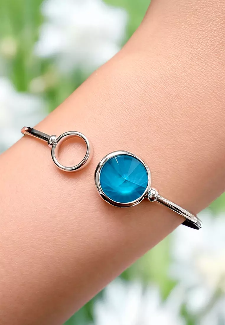 Pristine Bangle White Gold Embellished with SWAROVSKI® crystals-White Gold/Azare Blue