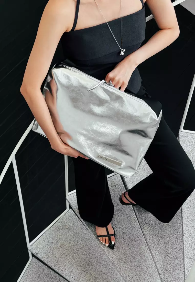 LOWELL Vegan Leather Shoulder Bag Silver