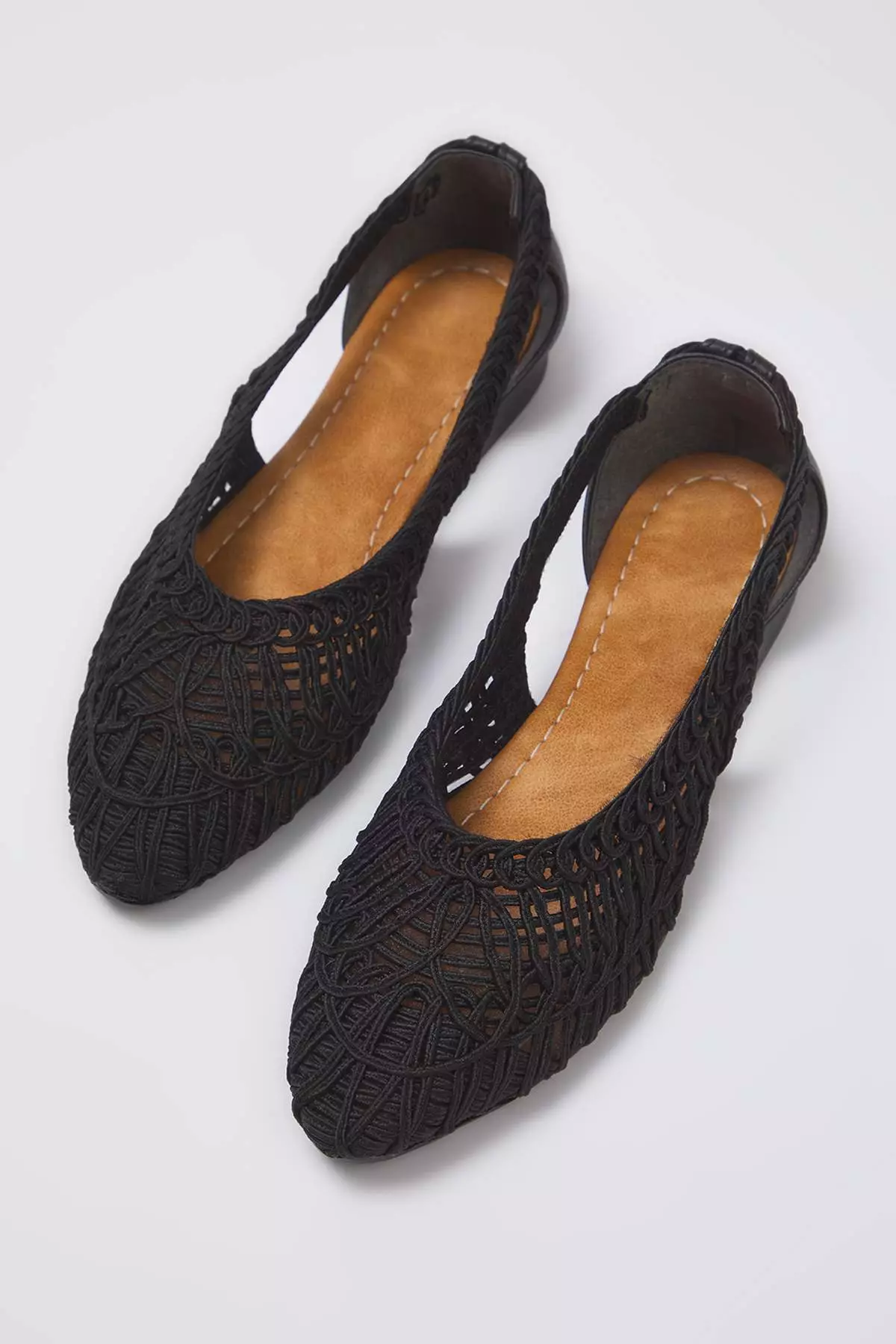 Black Knitted Patterned Almond Toe Women's Ballerina Ballet Takss25Be00027