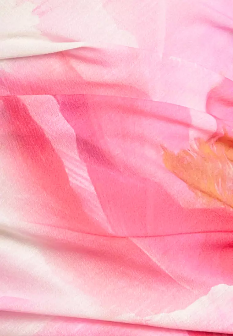 亞麻花卉荷葉連身裙