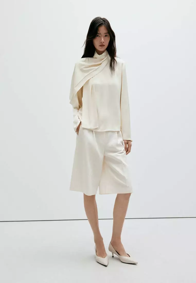 High-Neck Blouse With Scarf Detail