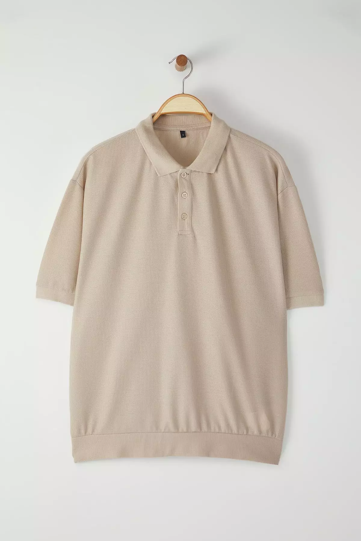 stone Oversize/Wide Cut Textured Polo Neck T-shirt TMNSS25PO00003