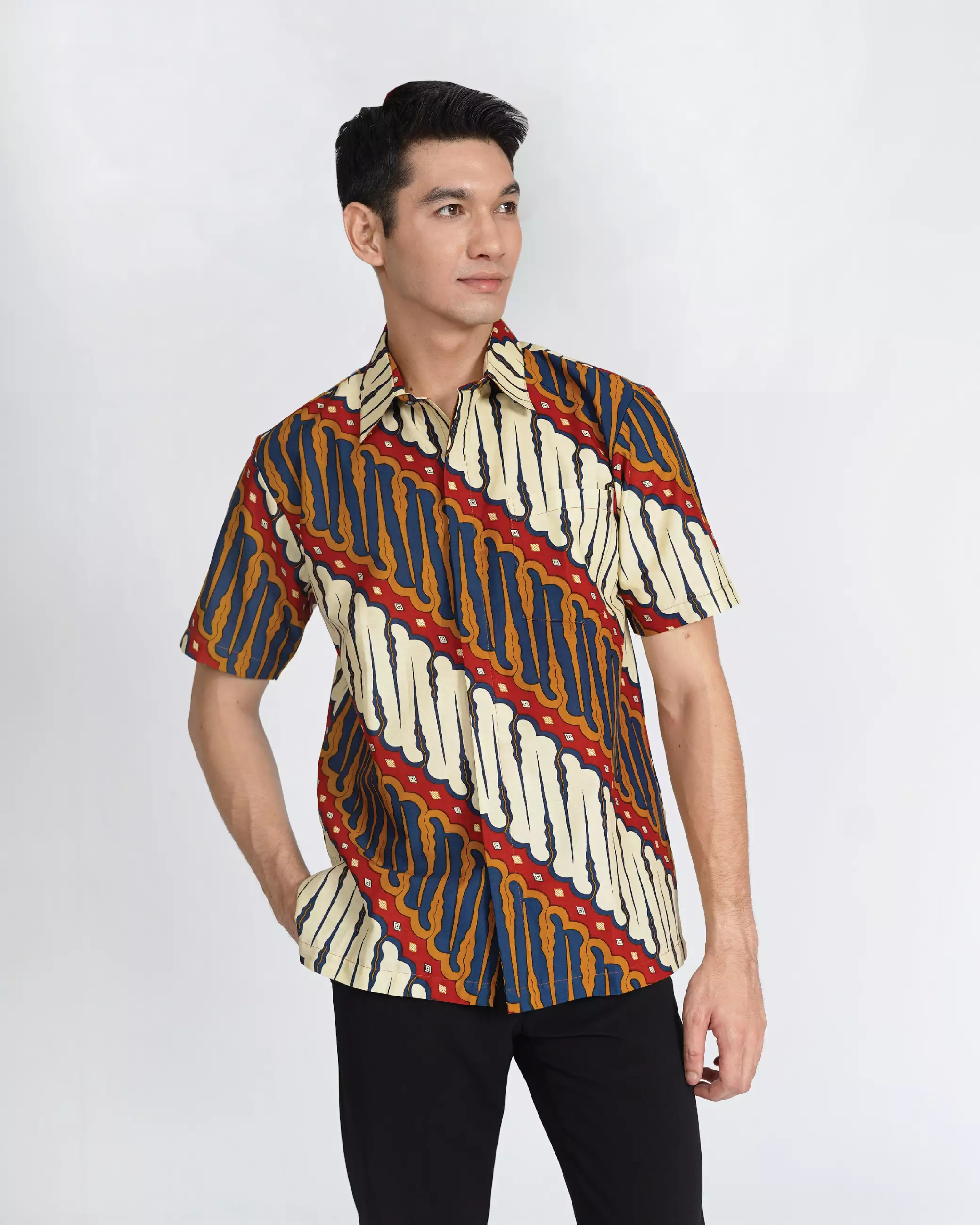 Kemeja Batik Printing Lengan Pendek Motif Parang Indramayu