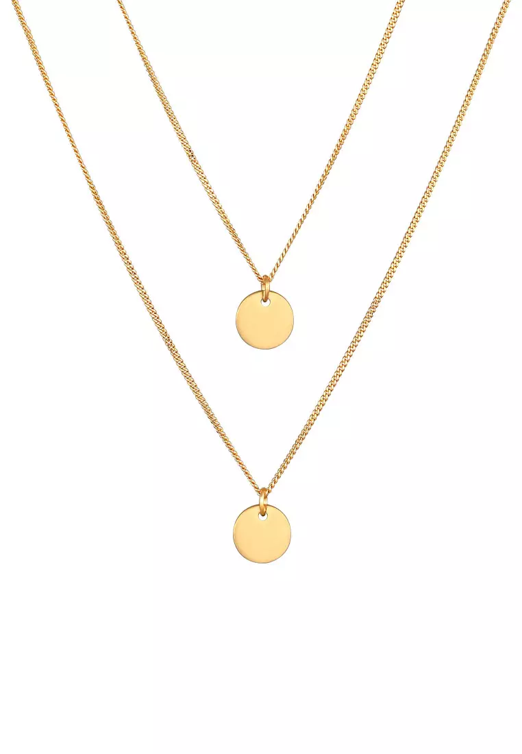 Kalung Perhiasan Perak 925 Wanita Layer Platelet Pendant Hammered Gold Plated