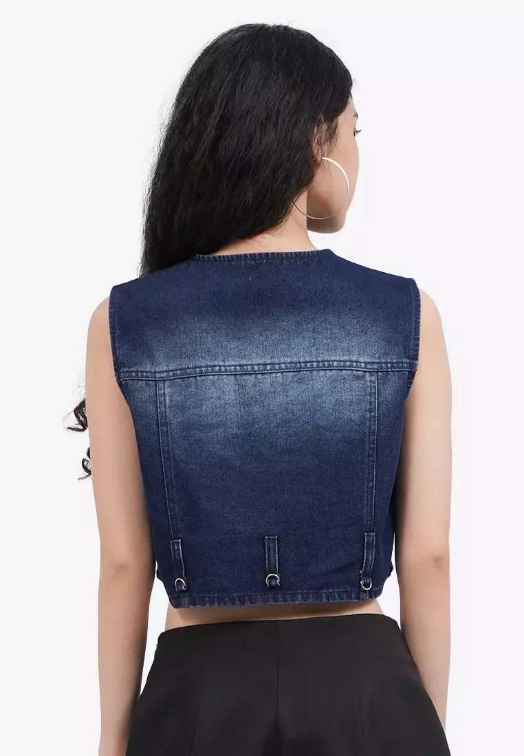 Button Up Denim Cropped Top