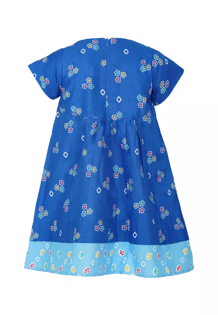 Baju Anak Perempuan Dress Jumputan Tabitha Lengan Pendek Blue
