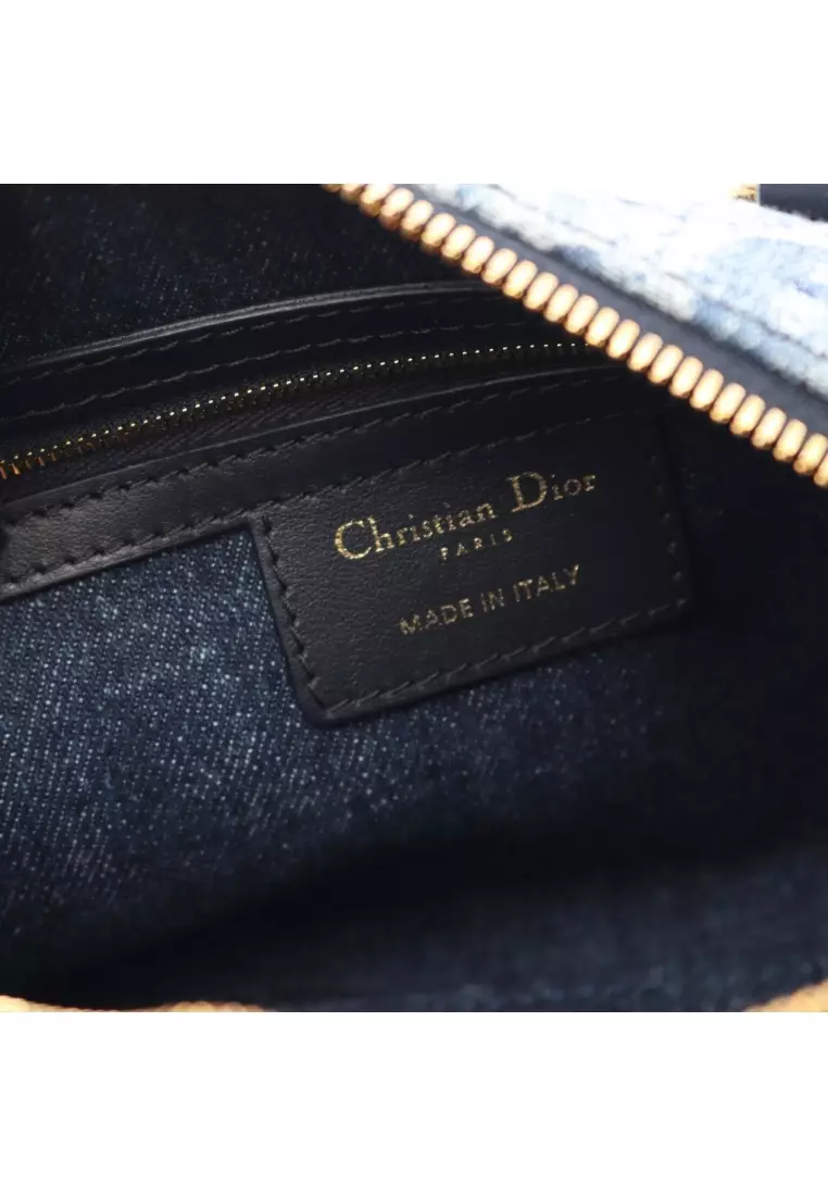 Pre-Loved Christian Dior Groove 20 groove Small oblique jacquard Handbag denim leather Indigo blue Navy 2WAY