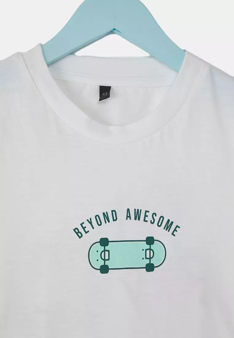 White Men's 100% Cotton Oversize Short Sleeve T-Shirt Slogan Print