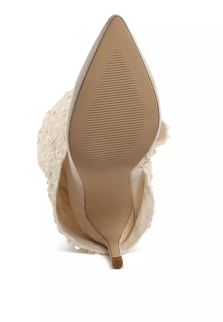 Sepatu Bot Betis Lipat Berpayet Warna Beige