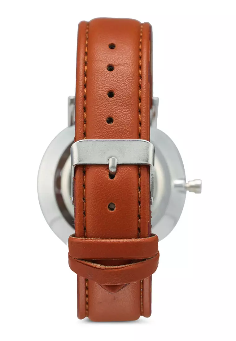 Round Face Subdial Brown Strap Watch