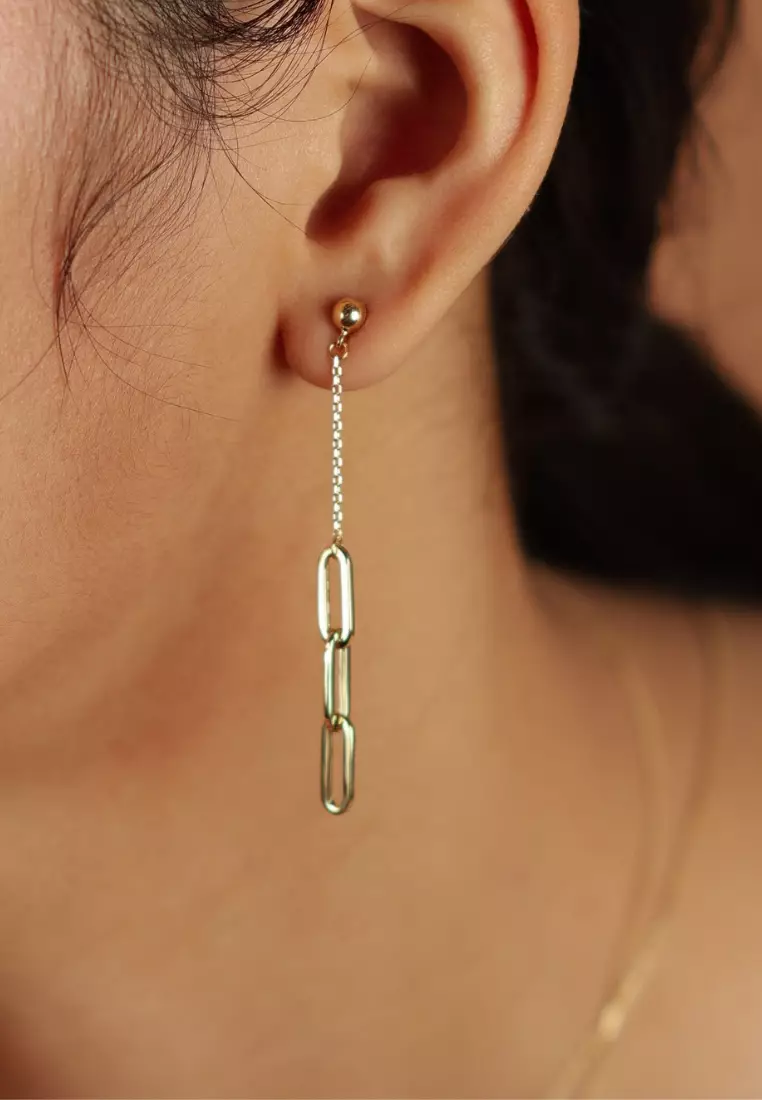 Paperclip Chain Drop Earrings 18k Gold