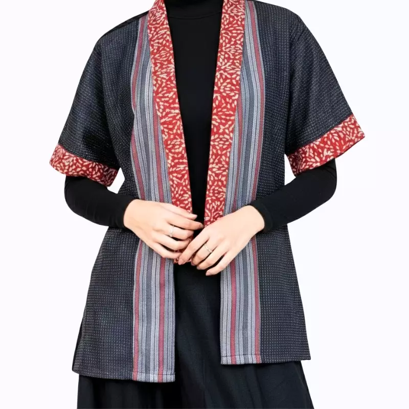 Blazer Batik Wanita - Bhatara Batik Fujiyama - Atasan Batik Modern Lengan Pendek