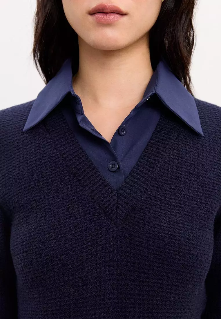 Layered V-Neck Knit Top