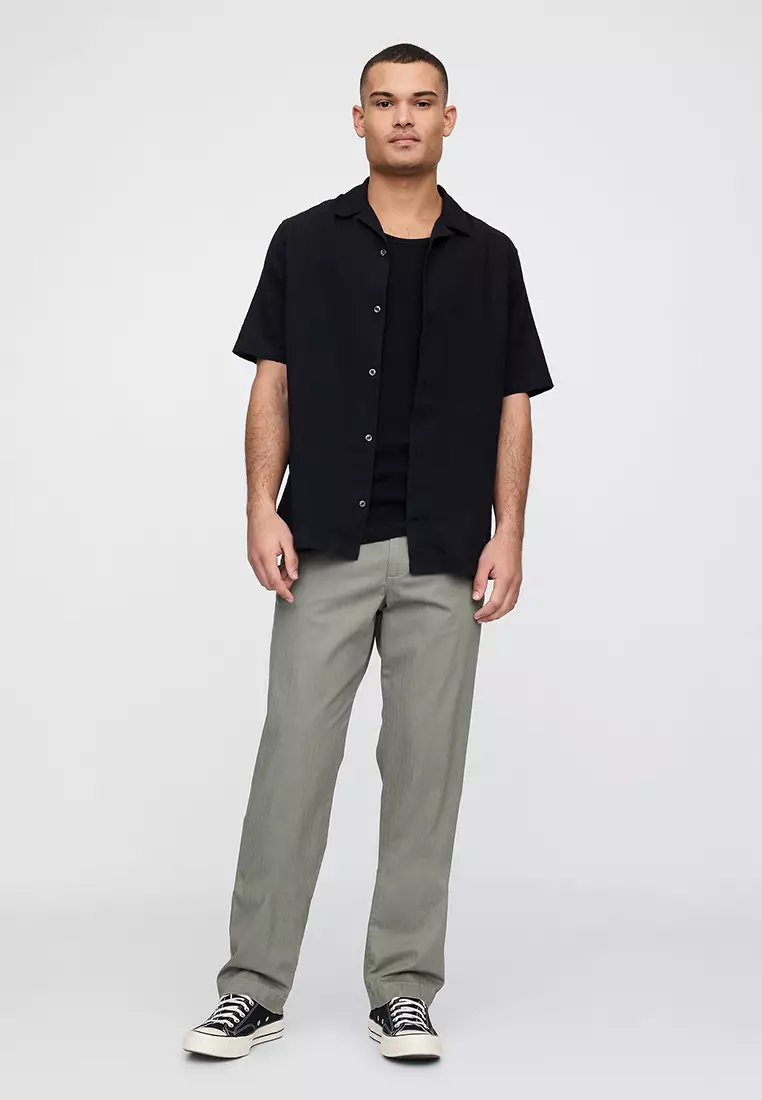 Short Sleeve Standard Linen Cotton Resort Collar Shirt