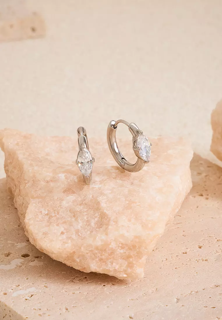 Elaine Oval-Cut Hug Hoop Earrings in Silver