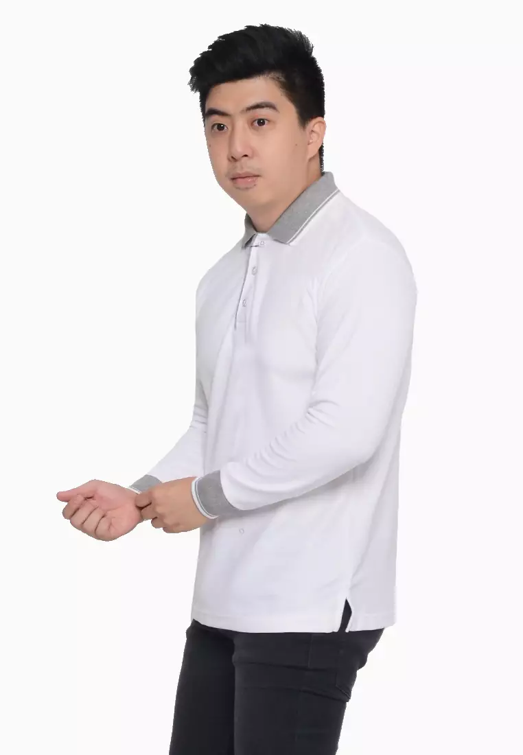 Andre Michel Kaos Polo Shirt Lengan Panjang Kerah Abu Putih 933-1