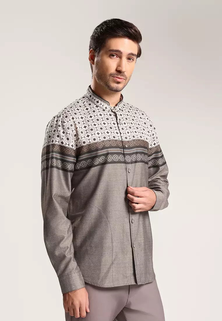 MOC - Kemeja Koko Lengan Panjang Pria Abizar - Brown