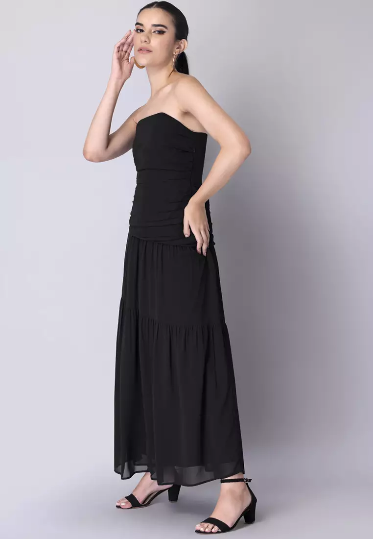Buy FabAlley Black Off Shoulder Ruched Maxi Dress 2024 Online | ZALORA ...
