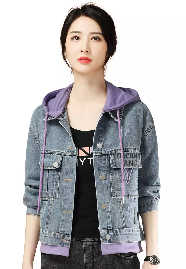 A IN GIRLS Fashion Stitching Hooded Denim Jacket 2024 Buy A IN