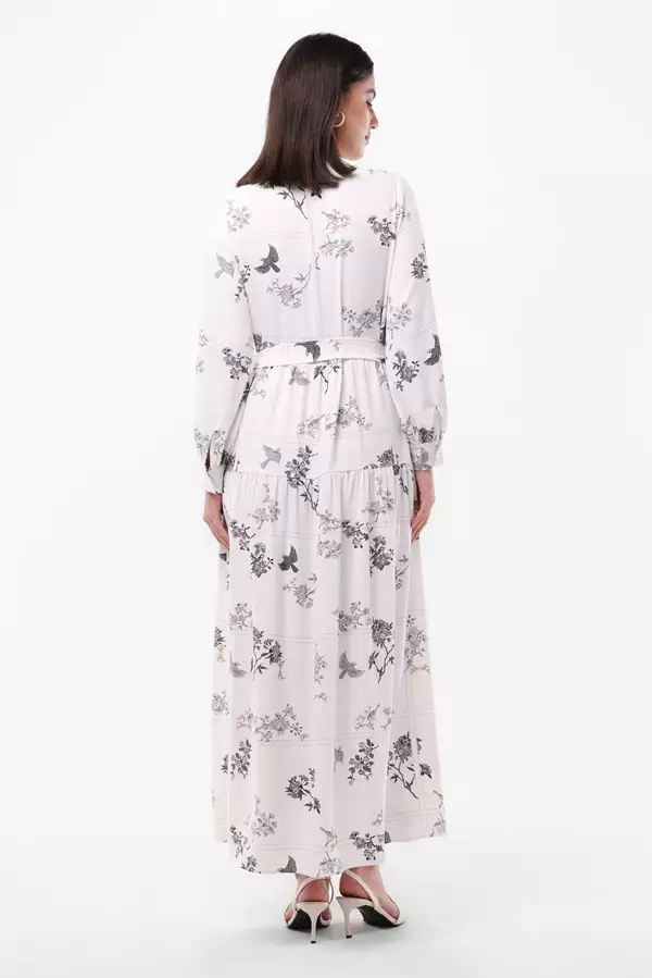 Minimal Magnolia Maxi Floral Dress - Light Beige