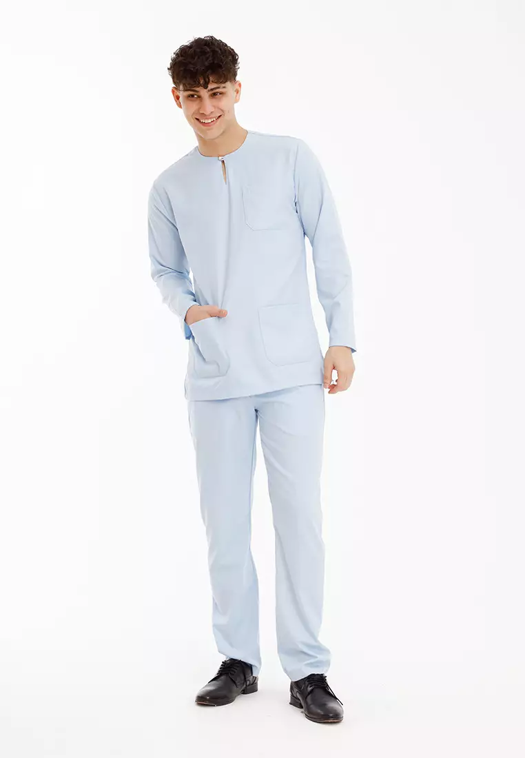 Forest x Hatta Dolmat Regular Fit Teluk Belanga Baju Melayu Set Ayah Anak Sedondon Baju Raya 2025  - BM23898-32LtBlue