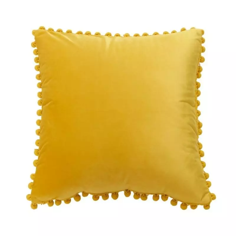 Pom Pom Velvet Cushion Cover (Yellow)