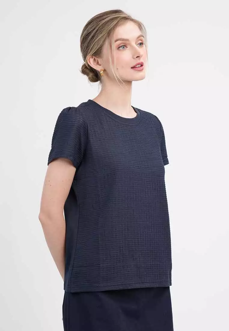 Vera Textured Woven Top with Short Puff Sleeves