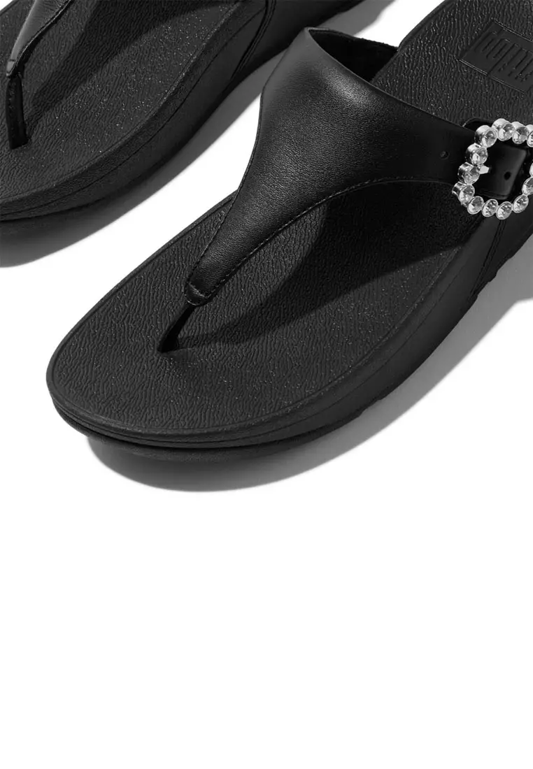 FitFlop LULU Crystal-Buckle Leather Toe-Post Sandals - All Black (E1D-090)