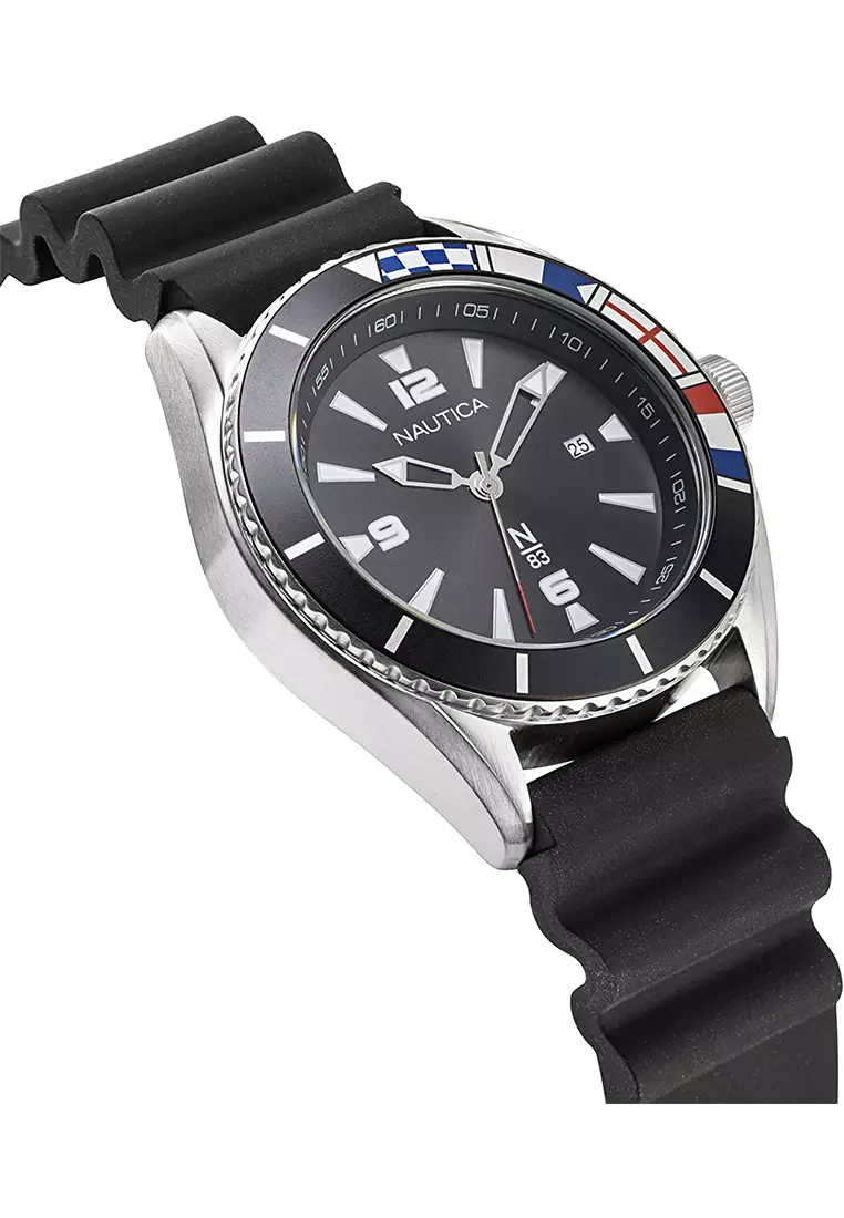 Nautica - Jam Tangan Pria - Silver - Black Rubber Strap - NAPUSS901