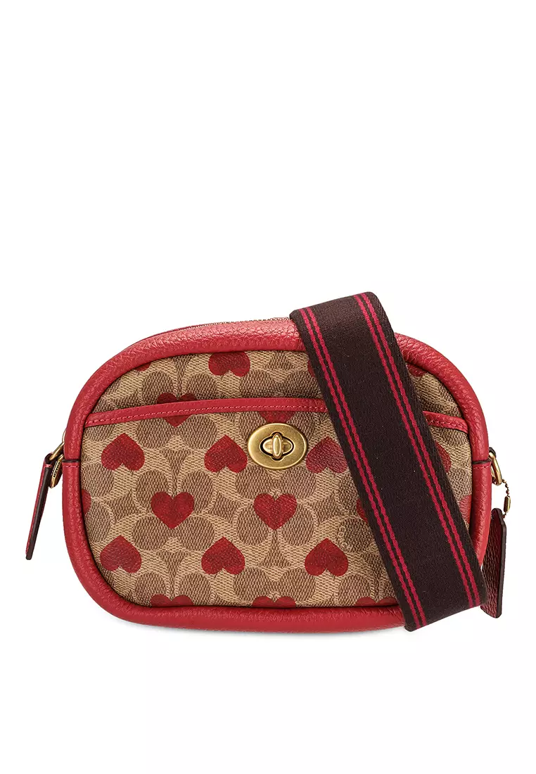 Coach Coated Canvas Signature Heart Print Camera Bag with bing Strap
