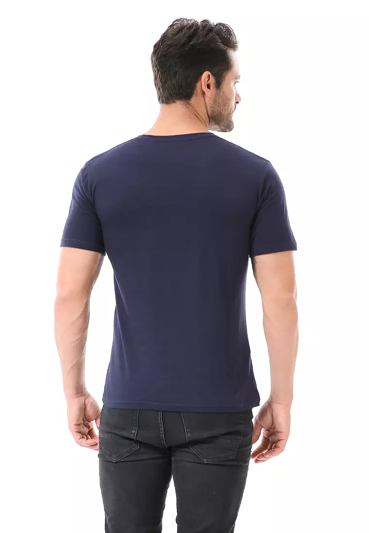 Aisley Atasan Kasual Pria Kaos Motif Limited Edition Lengan Pendek Material Cotton ORIGINAL - Navy