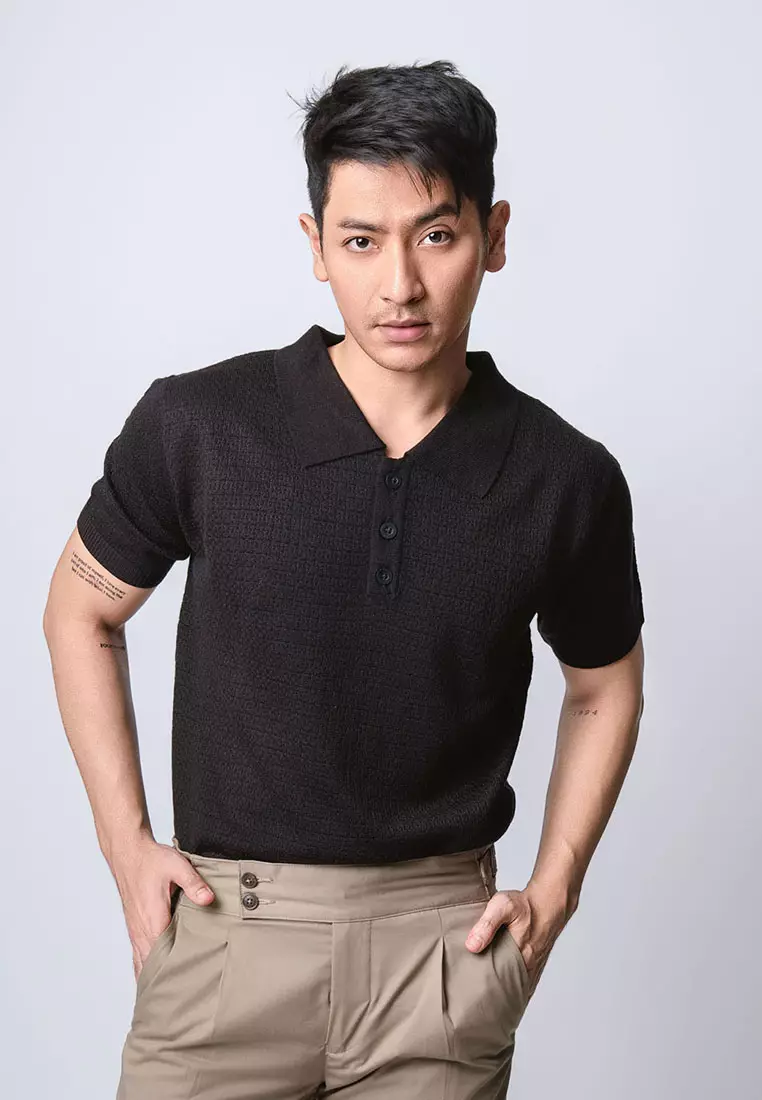 Polo Shirts Textured Knitted Black