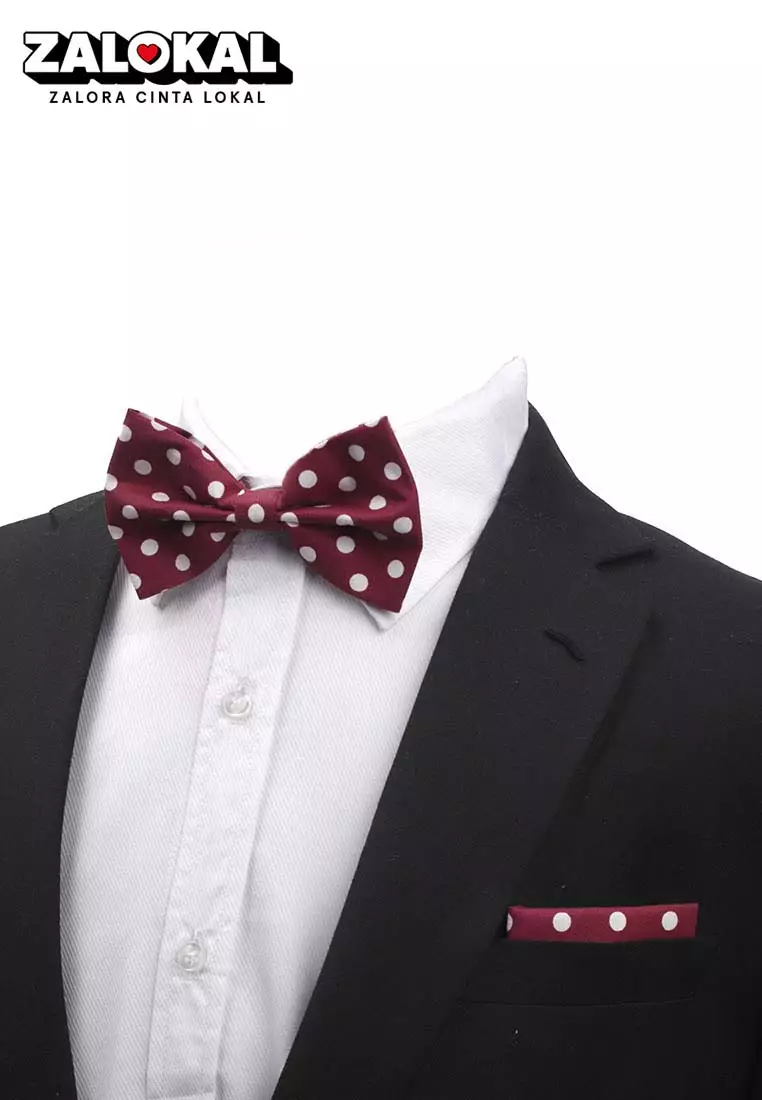 Houseofcuff Dasi Kupu Bowtie Pocket Square Saputangan Magenta Polka A40