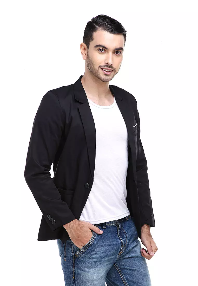 Woreq Suits Jas Blazer Pria Resmi Formal Design Curve Material Drill ORIGINAL - Black