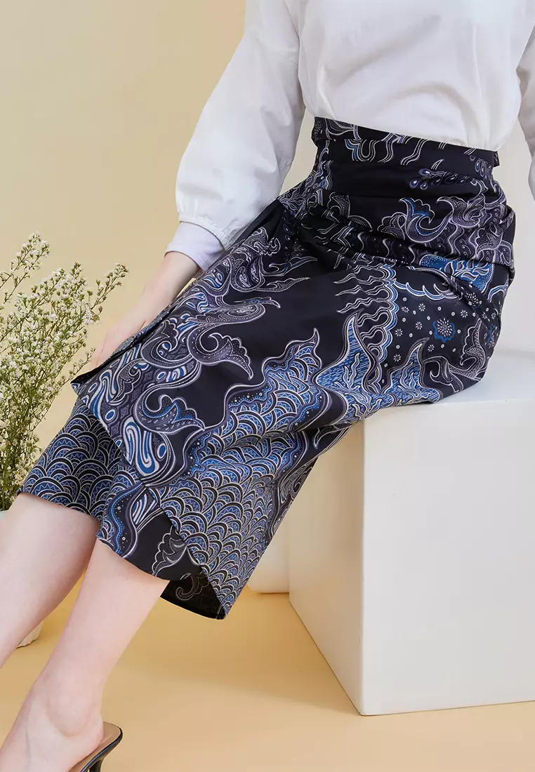 Enzy Batik Rok Lilit Ruffler Ganesha - Black