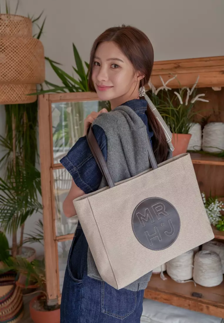 BONO LE BLANC V Canvas Vegan Leather Shoulder Bag Brown V