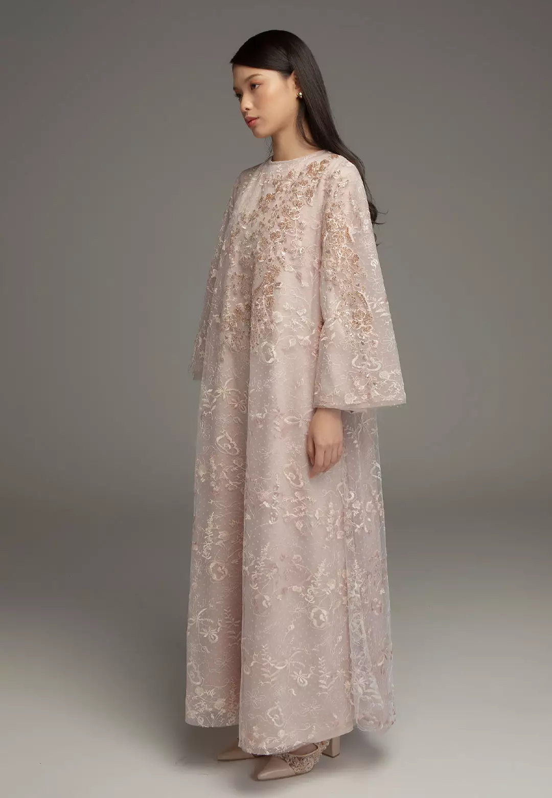 HijabChic Pamela Blush Pink Dress - Dress Lebaran Tulle Flowy Payet Shimmering Mewah Elegan