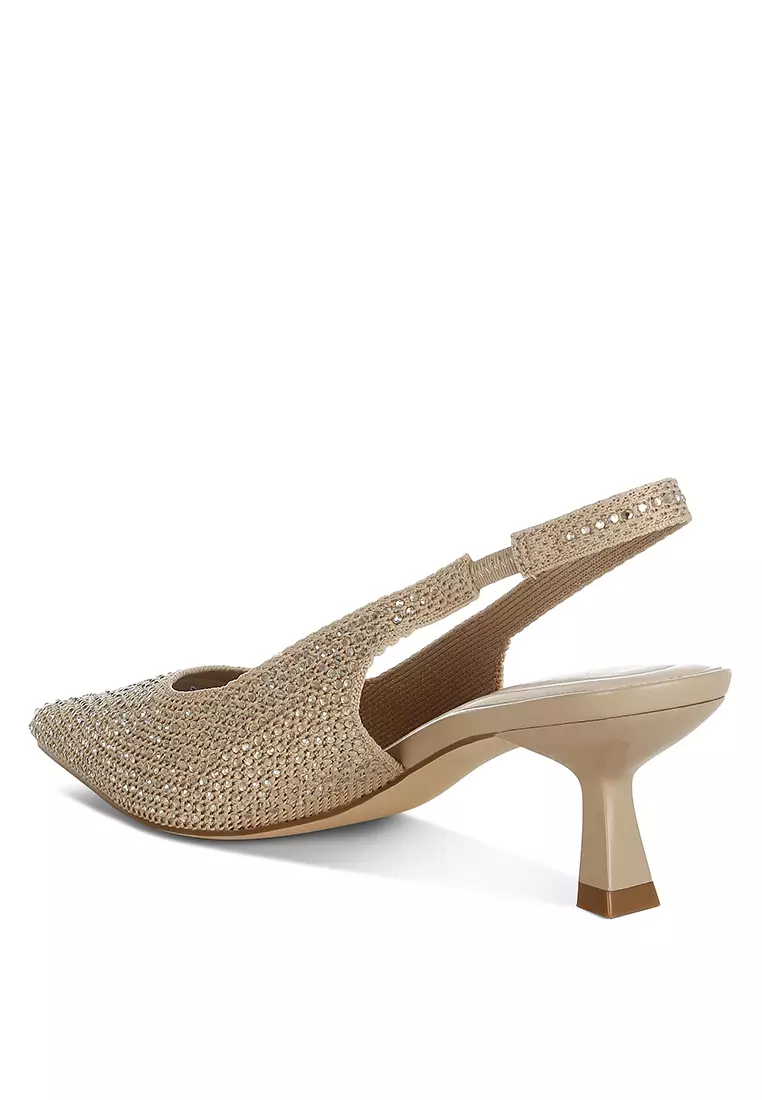 Flyknit Rhinestone Slingback Sandals in Beige