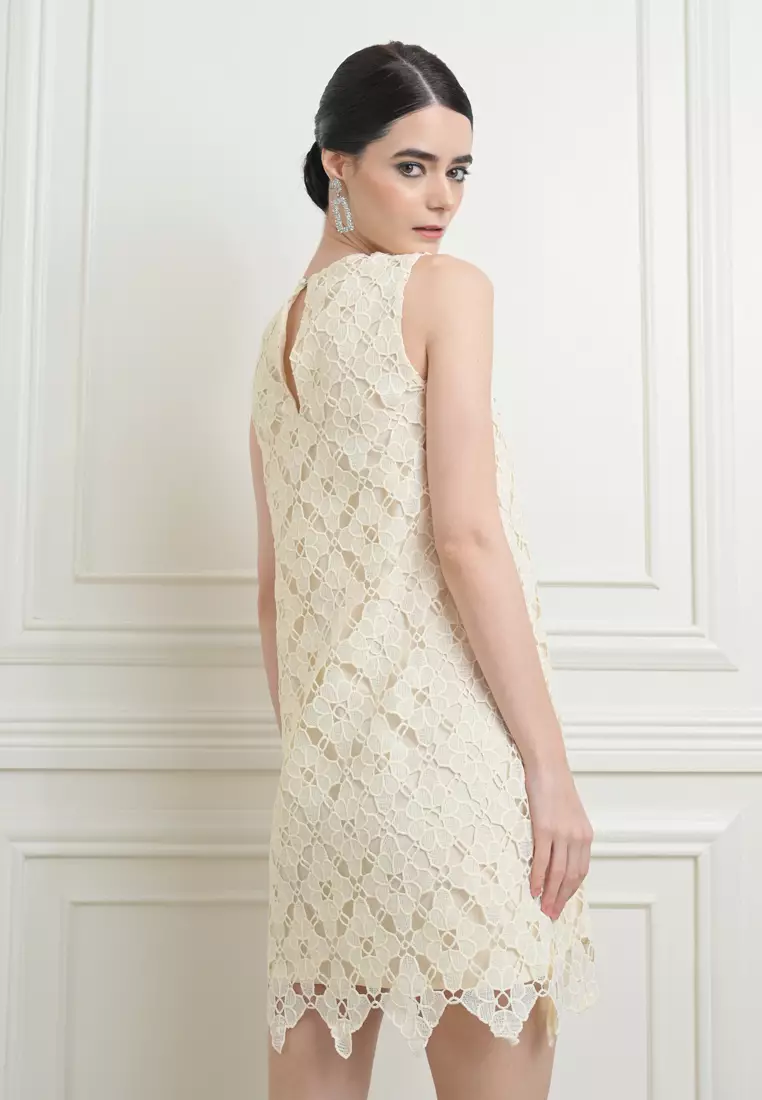 Plain and top prints white dress
