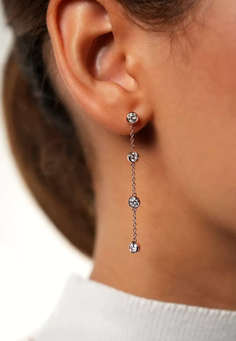 Elegance Duo Lab Grown Diamond Multiway Earrings with Round Chain Drop in 14K Rose Gold D/E-VVS/VS (1.16ct TDW)