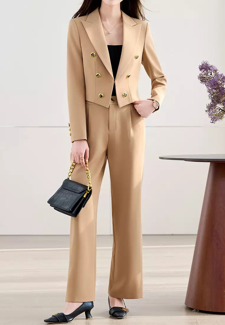 Cropped Double Breasted Blazer YGH-EY6605set