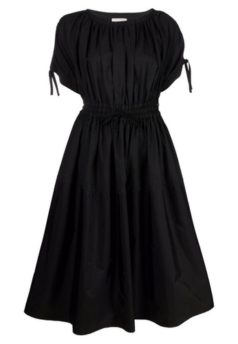 MONCLER black Moncler "Poplin" Drawstring Flared Jumper Dress in Black 24F0FAAB3B11C0GS_1