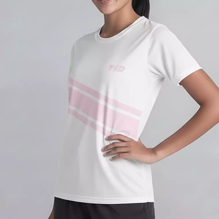 TDACTIVE Kaos Lari Running Tangan Pendek Wanita Superairdrylite - 3lines  putih light pink LSF26