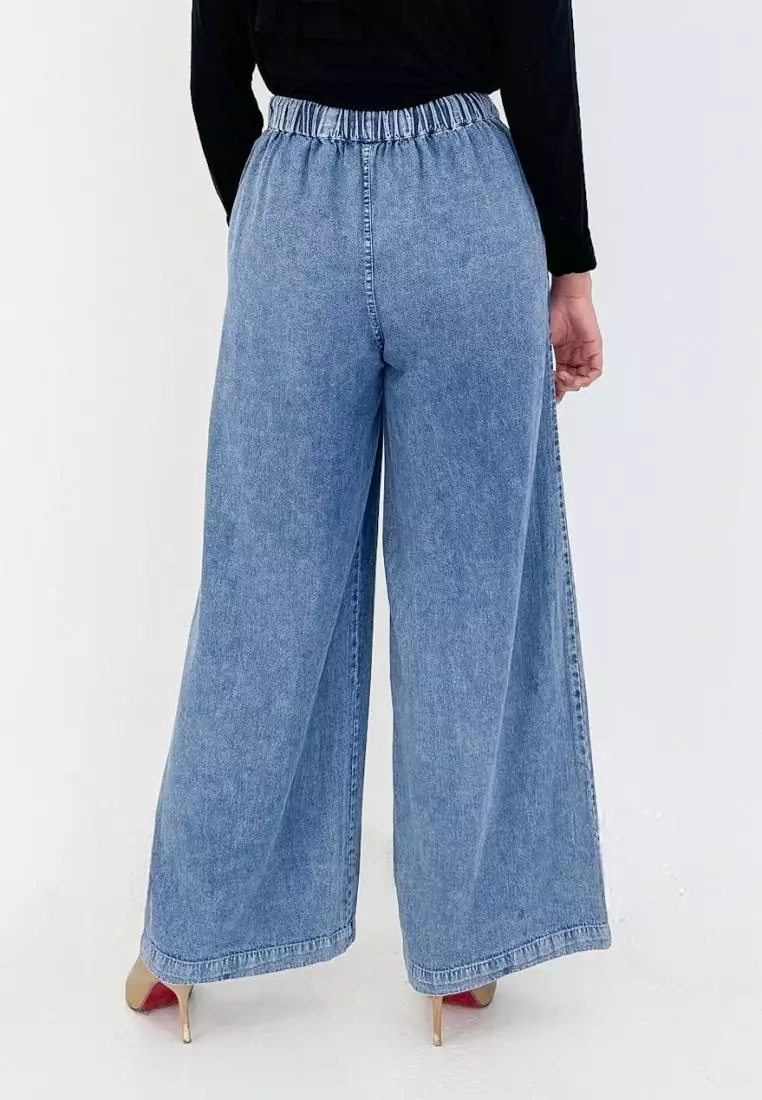 Palazzo Soft Jeans Emy - Celana Kulot Pinggang Karet